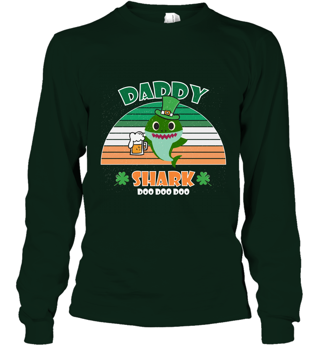 Irish Daddy Shark Saint Patricks Day Family Shirt Long Sleeve T-Shirt Forest Green