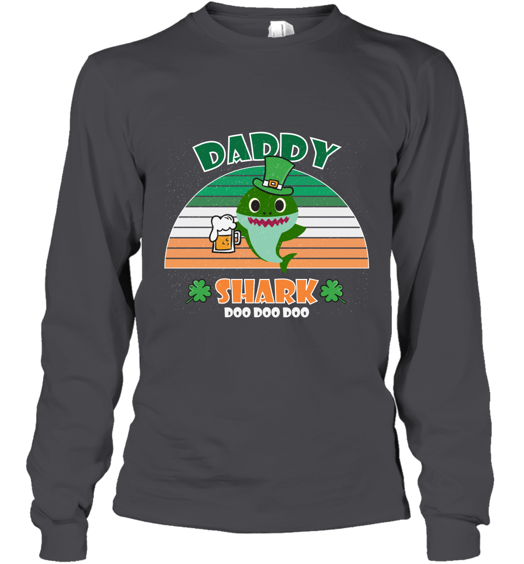 Irish Daddy Shark Saint Patricks Day Family Shirt Long Sleeve T-Shirt Dark Heather