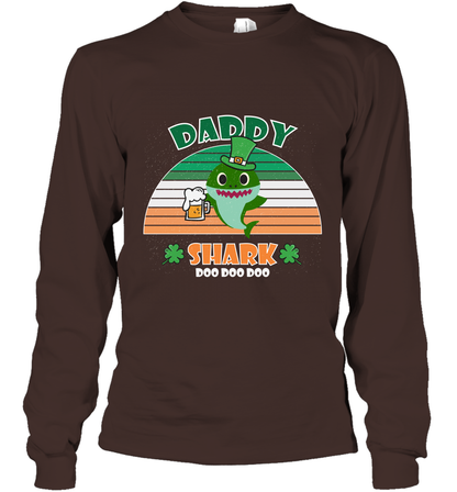 Irish Daddy Shark Saint Patricks Day Family Shirt Long Sleeve T-Shirt Dark Chocolate