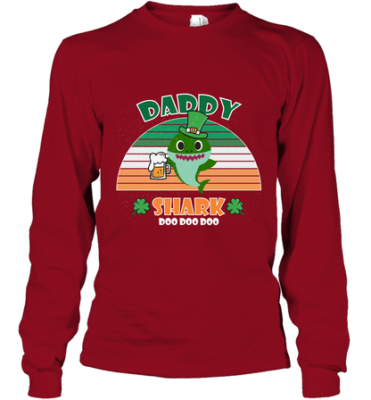 Irish Daddy Shark Saint Patricks Day Family Shirt Long Sleeve T-Shirt Cardinal Red