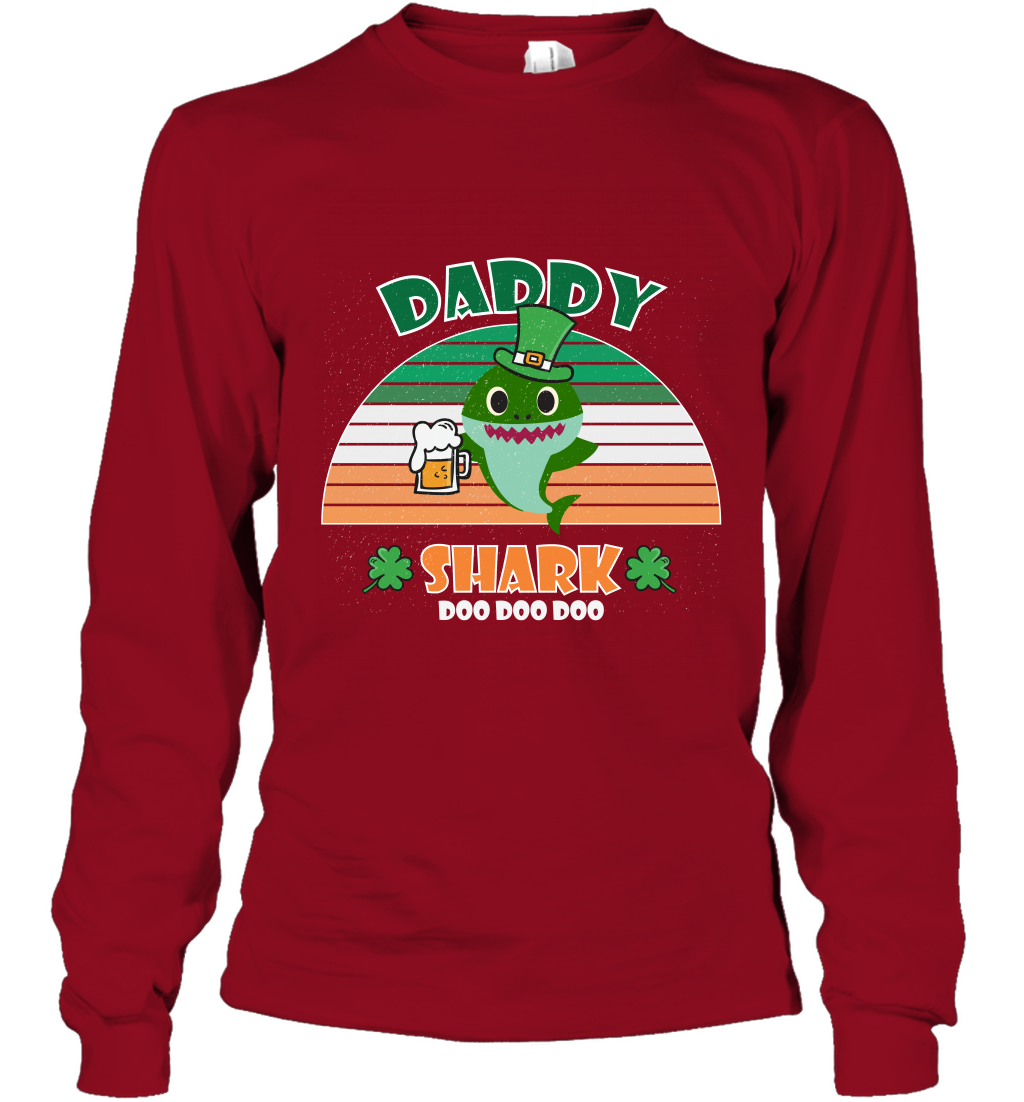 Irish Daddy Shark Saint Patricks Day Family Shirt Long Sleeve T-Shirt Cardinal Red