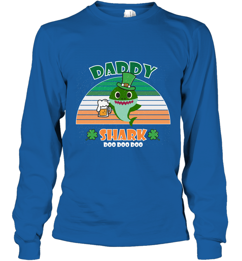 Irish Daddy Shark Saint Patricks Day Family Shirt Long Sleeve T-Shirt Royal