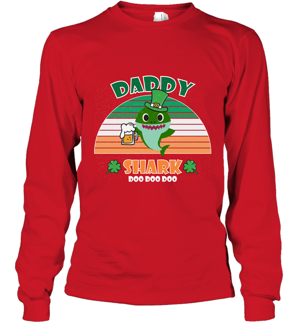 Irish Daddy Shark Saint Patricks Day Family Shirt Long Sleeve T-Shirt Red
