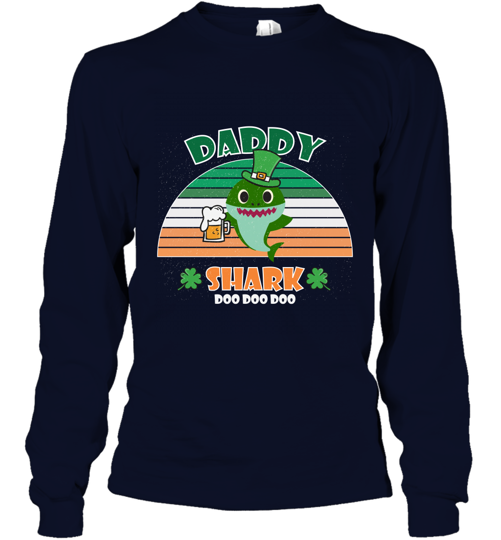 Irish Daddy Shark Saint Patricks Day Family Shirt Long Sleeve T-Shirt Navy