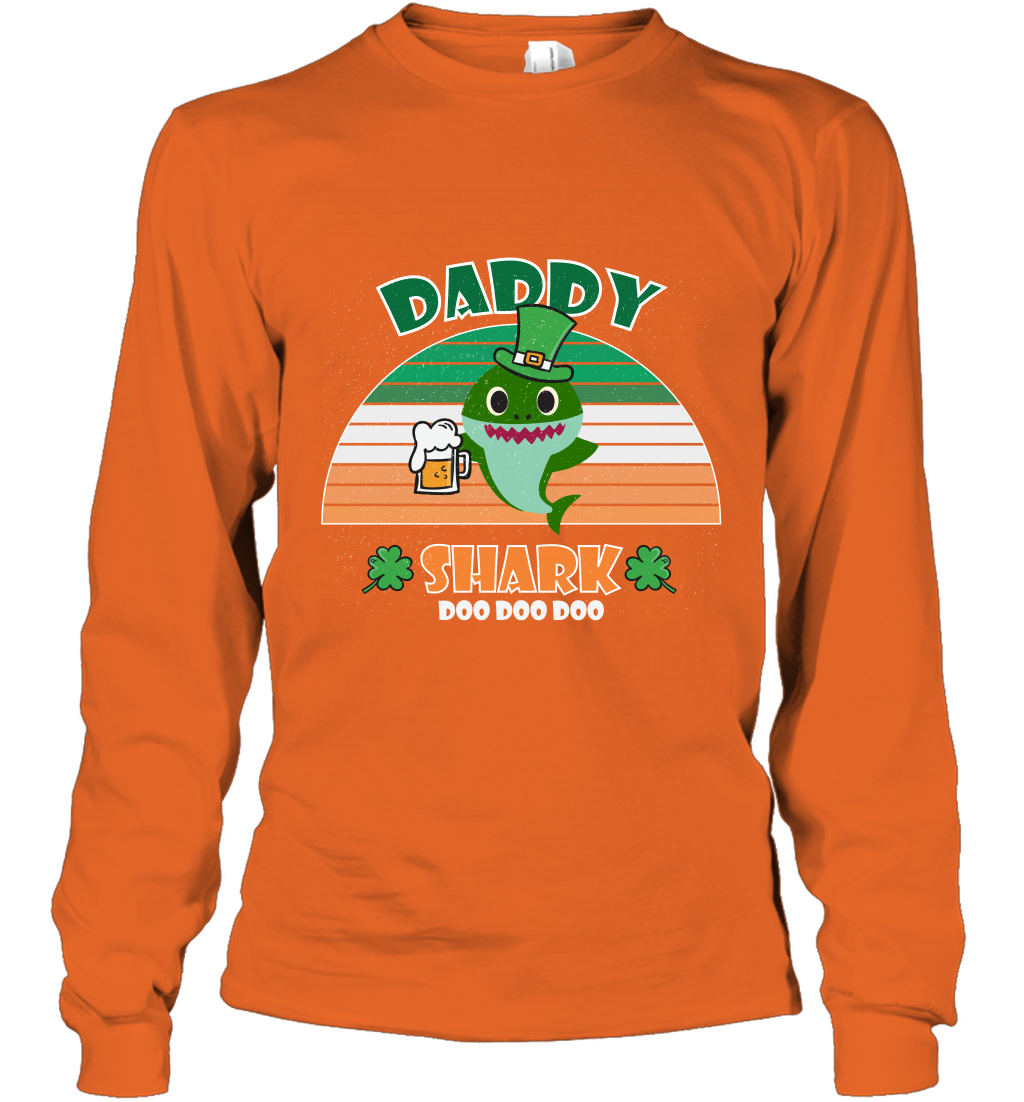 Irish Daddy Shark Saint Patricks Day Family Shirt Long Sleeve T-Shirt Orange