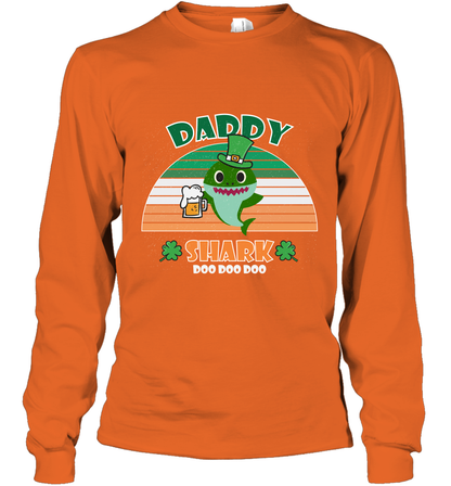 Irish Daddy Shark Saint Patricks Day Family Shirt Long Sleeve T-Shirt Orange