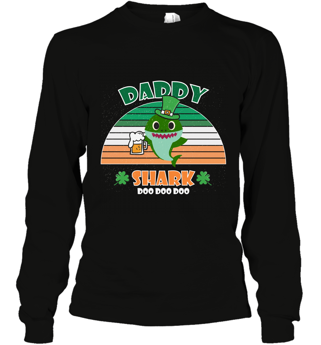 Irish Daddy Shark Saint Patricks Day Family Shirt Long Sleeve T-Shirt Black