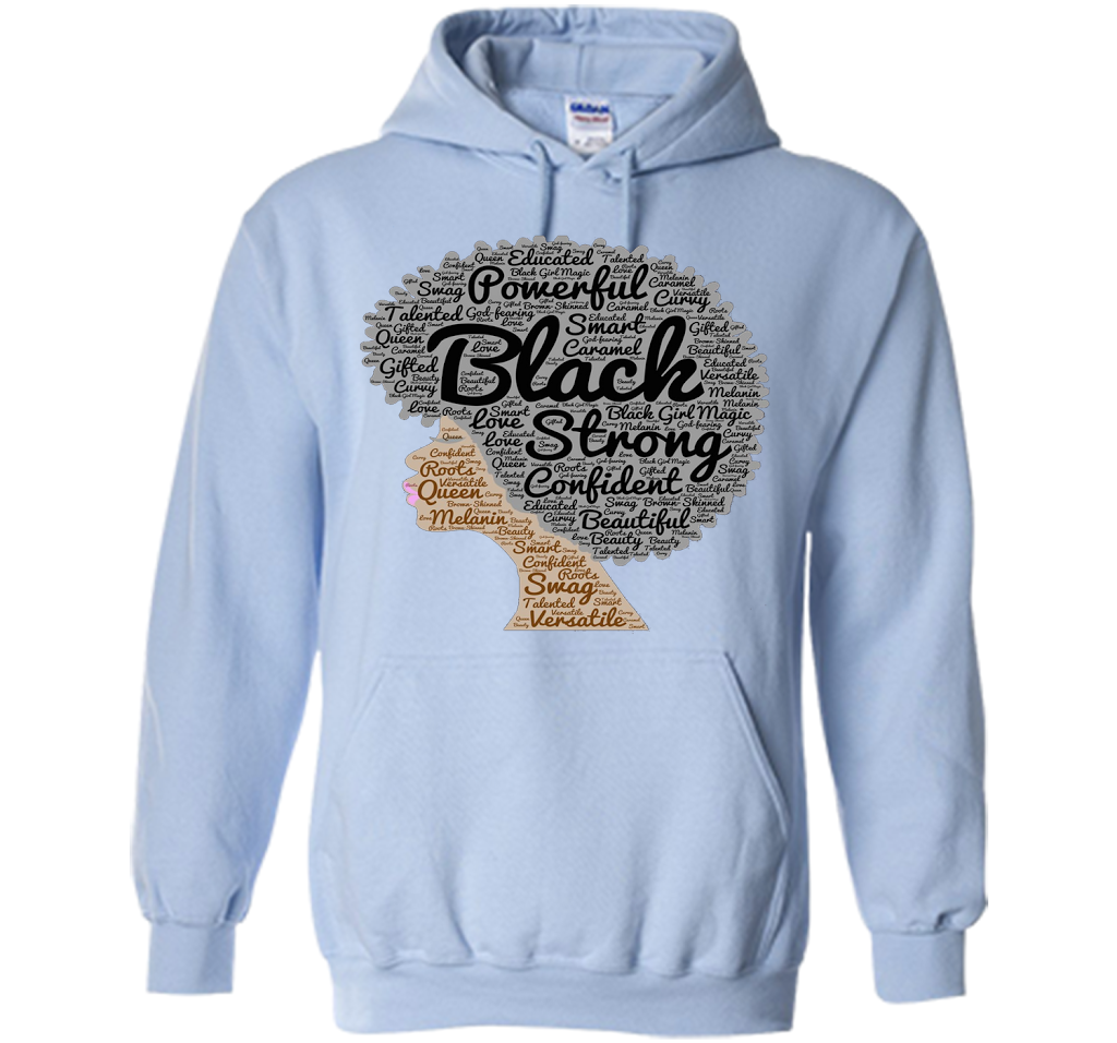Afro Word Art Natural Hair T-Shirt for Black Women shirt Light Blue