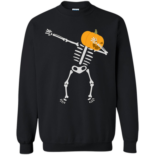 Dabbing Skeleton T-shirt Pumpkin Funny Halloween T-shirt Black