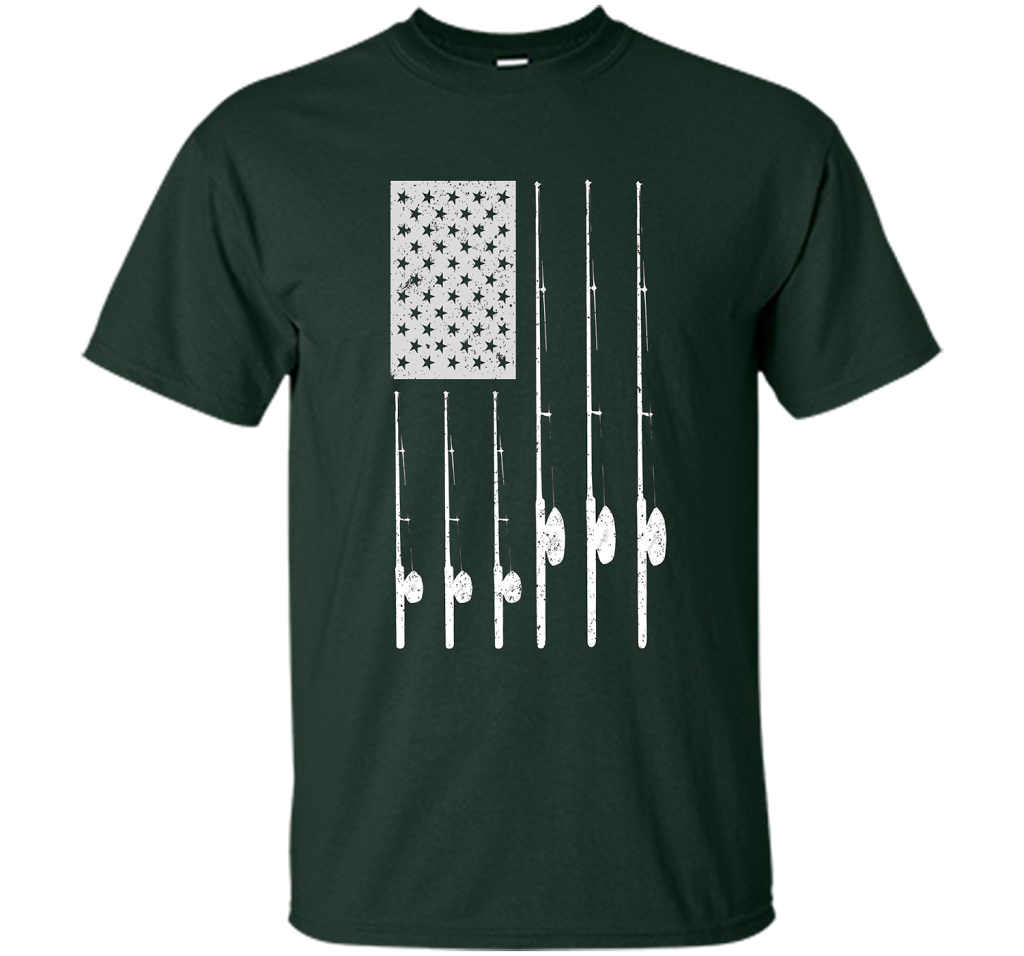 Patriotic Fishing T-Shirt with American USA Flag Great Gift shirt Forest Green