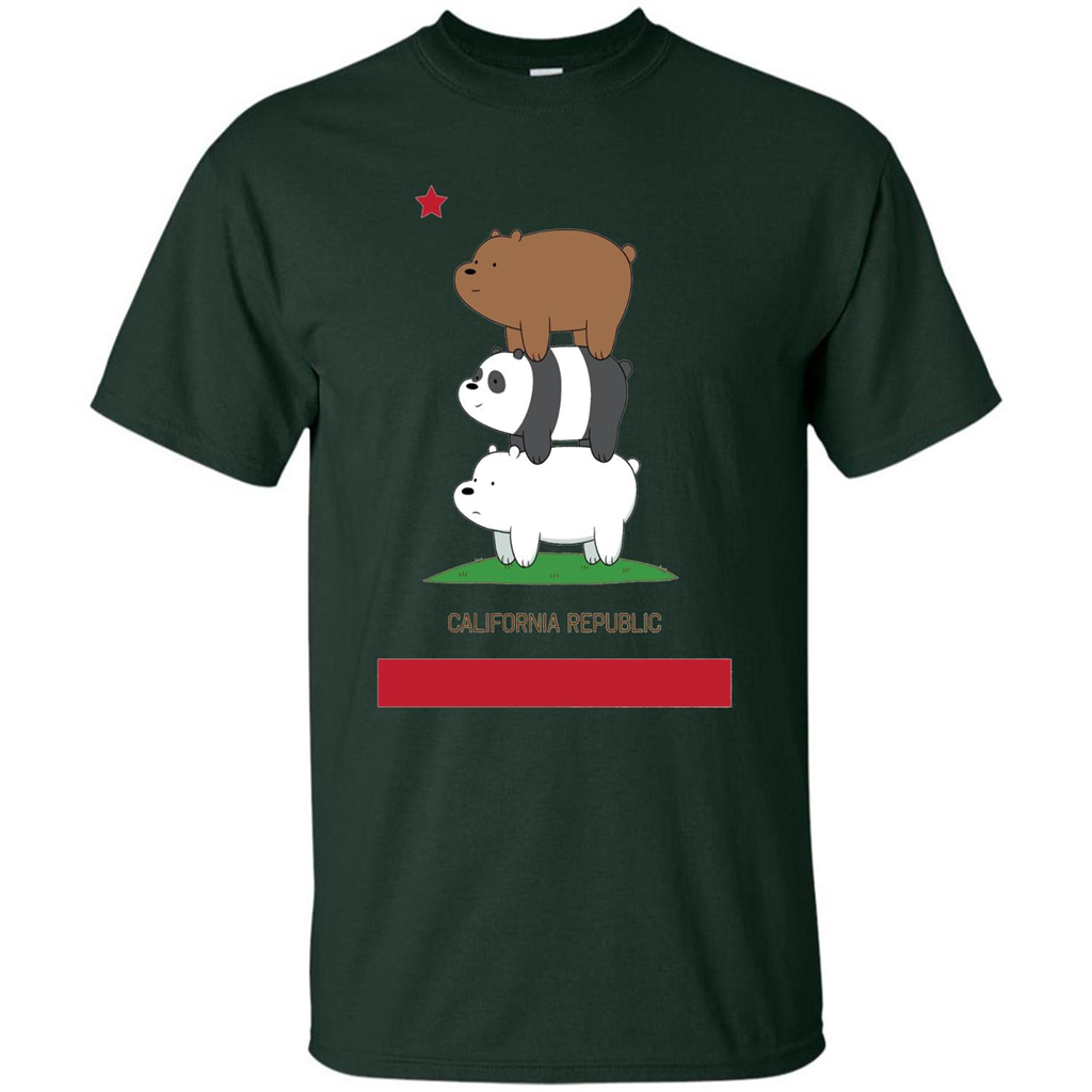 CN We Bare Bears California Flag Stack T-shirt Forest Green