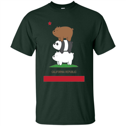 CN We Bare Bears California Flag Stack T-shirt Forest Green