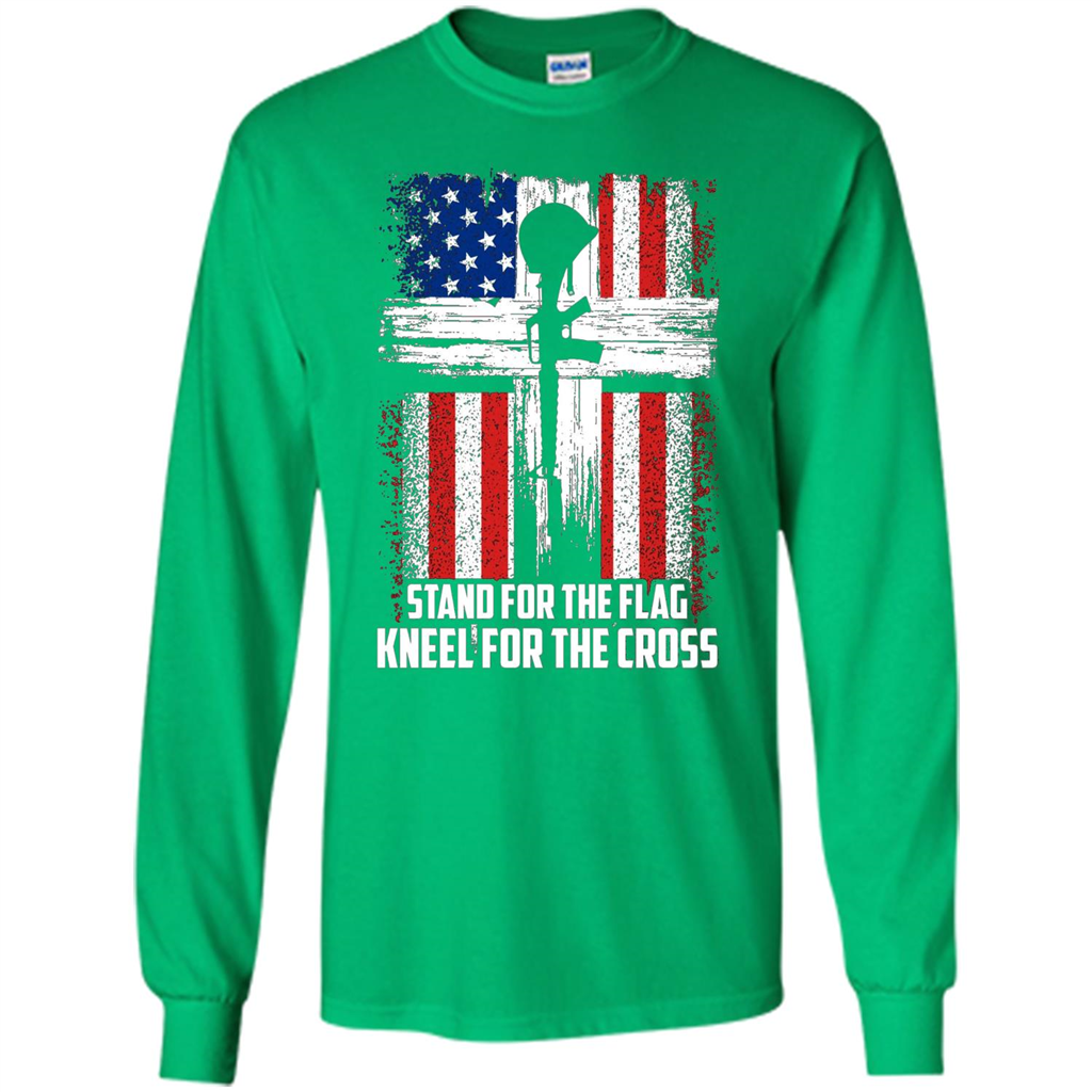 Military T-shirt Stand For The Flag Kneel For The Cross T-Shirt Irish Green