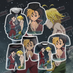 The Seven Deadly Sins Meliodas x Zeldris Estilo 3D Beach Shorts