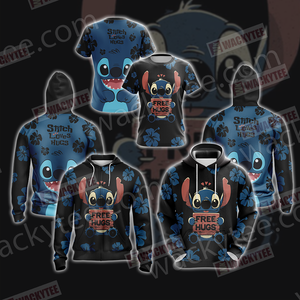 Stitch Loves Hugs Free Hugs Unisex Zip Up Hoodie