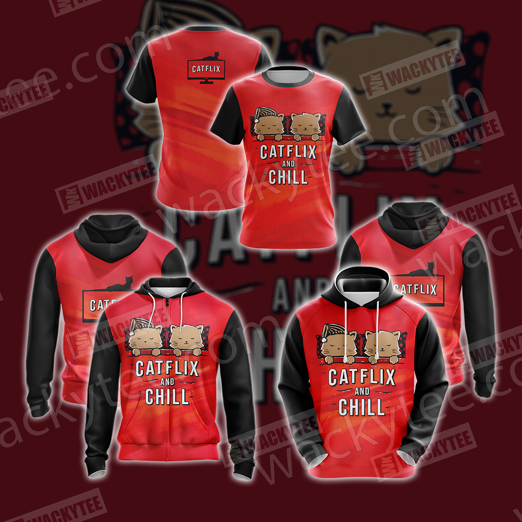 Catflix And Chill Unisex Zip Up Hoodie Jacket