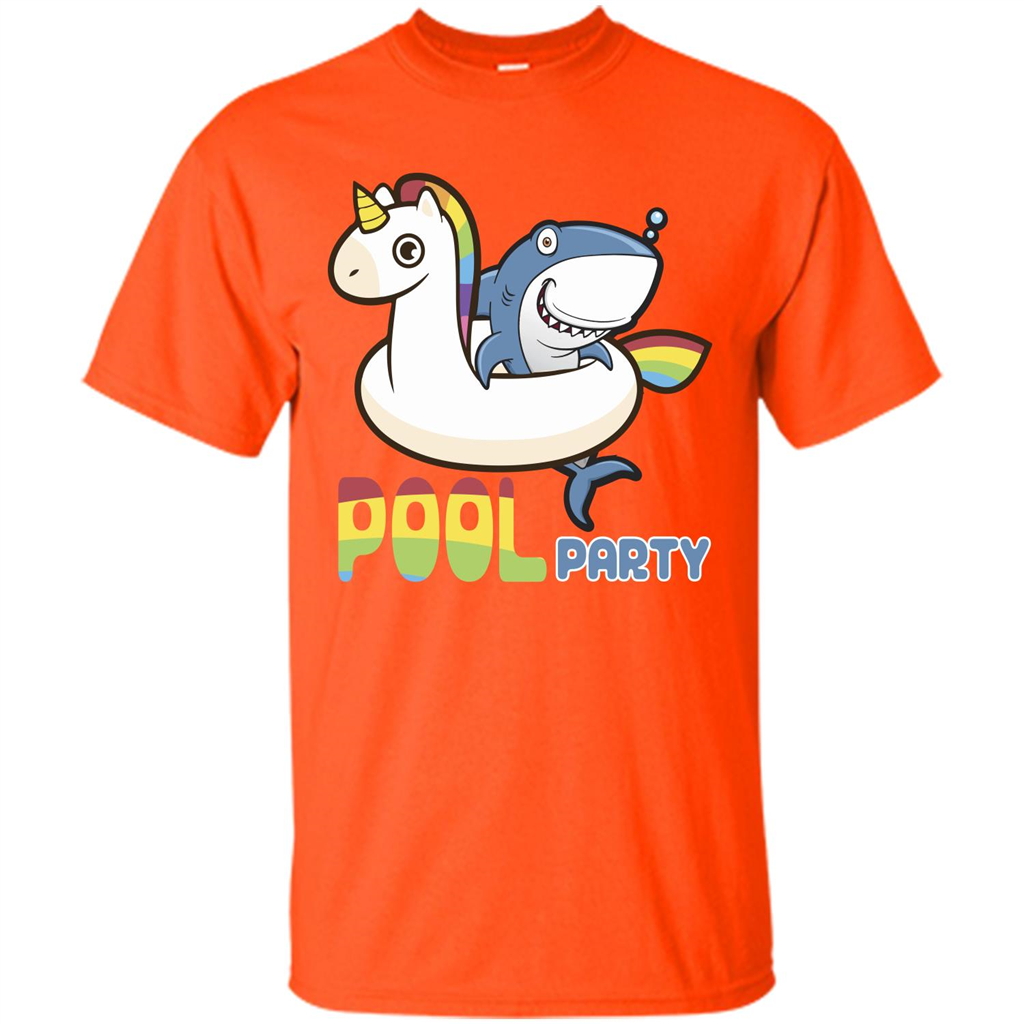 Pool Party T-shirt Unicorn Float Funny Shark Orange