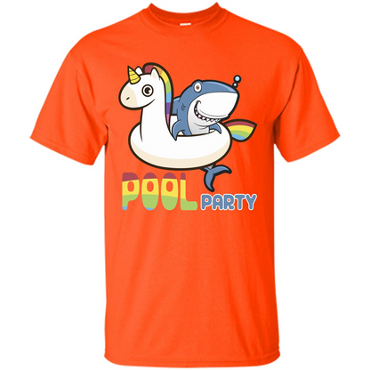 Pool Party T-shirt Unicorn Float Funny Shark Orange