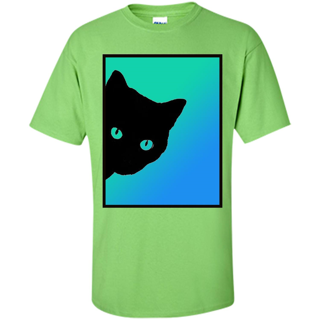 Cat Lover T-shirt Black Cat Blue Green T-shirt Lime