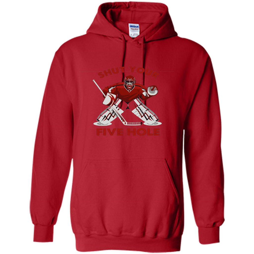 Funny Ice Hockey T-shirt Shut Your Five Hole T-shirt Red
