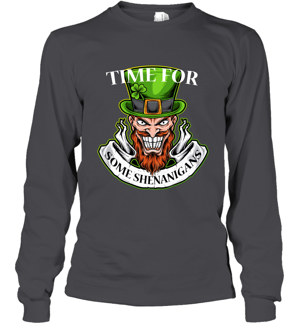 Time For Some Shenanigans Irish Shirt Long Sleeve T-Shirt Dark Heather