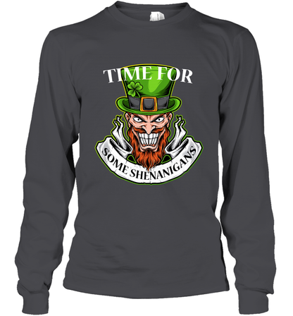 Time For Some Shenanigans Irish Shirt Long Sleeve T-Shirt Dark Heather