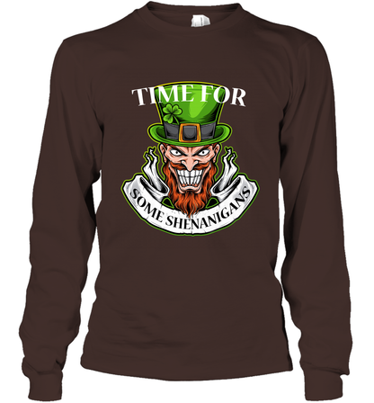 Time For Some Shenanigans Irish Shirt Long Sleeve T-Shirt Dark Chocolate