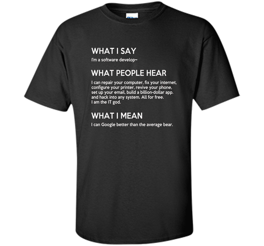 Programmer T-shirt What I Say What People Hear What I Say Black