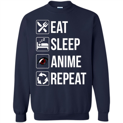 Funny Eat Sleep Anime Repeat T-shirt Navy