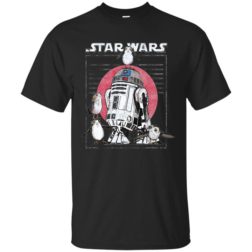 Movie T-shirt Last Jedi Flock Of Porgs Surround R2-D2 T-shirt Black