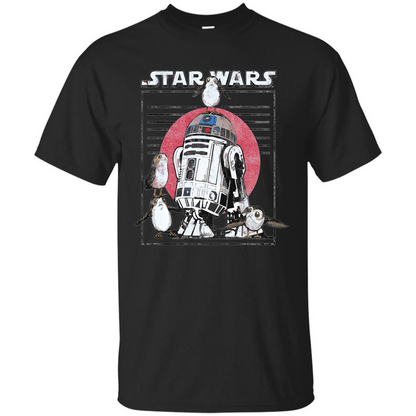 Movie T-shirt Last Jedi Flock Of Porgs Surround R2-D2 T-shirt Black