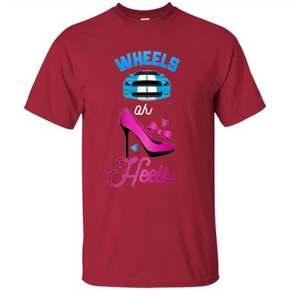 Wheels Or Heels We Love You Gender Reveal Party T-shirt Cardinal