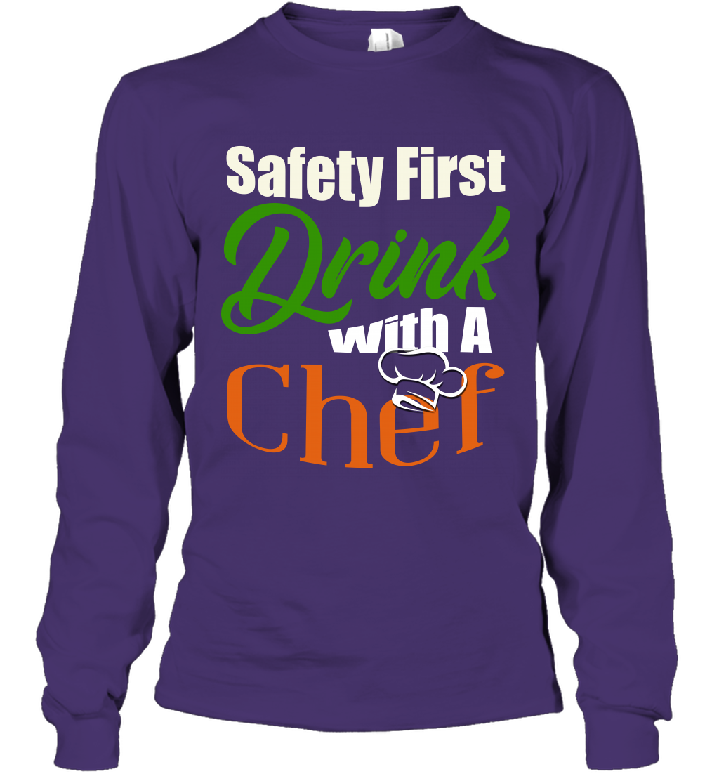 Safety First Drink With A Chef Saint Patricks Day Shirt Long Sleeve T-Shirt Purple
