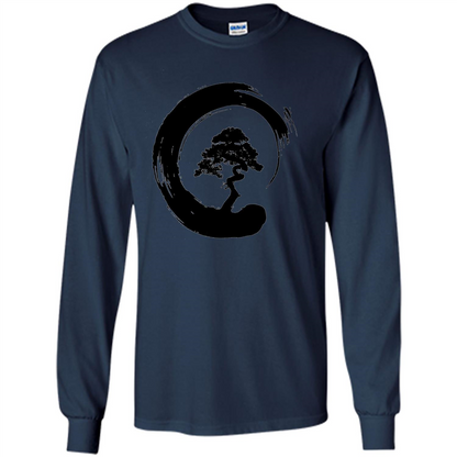 Bonsai Tree in Enso Circle - Buddhist Zen Calligraphy t-hirt Navy