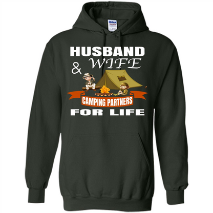 Camping Family T-shirt Husband And Wife Camping Partners For LIfe Forest Green