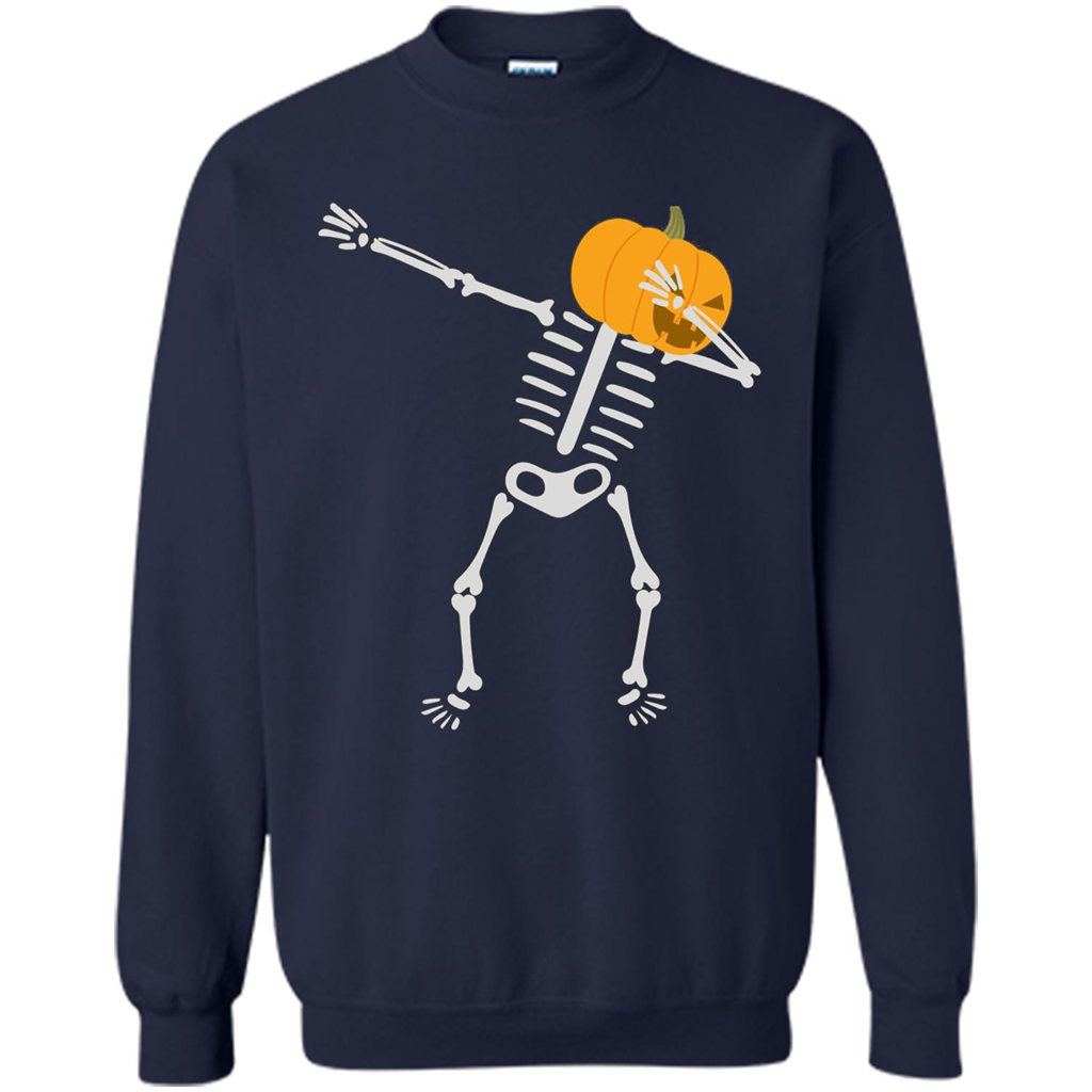 Dabbing Skeleton T-shirt Pumpkin Funny Halloween T-shirt Navy