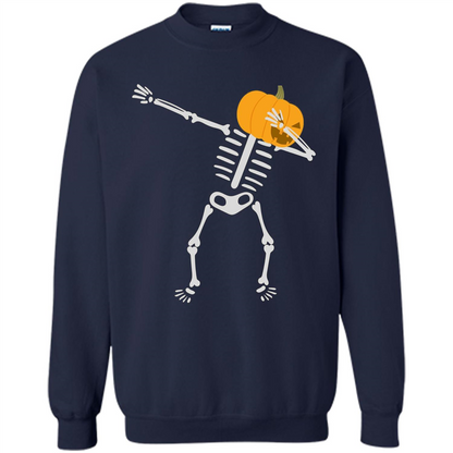 Dabbing Skeleton T-shirt Pumpkin Funny Halloween T-shirt Navy