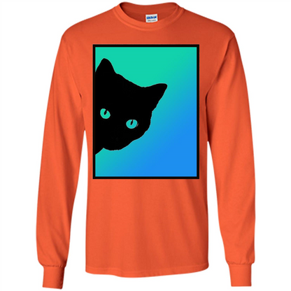 Cat Lover T-shirt Black Cat Blue Green T-shirt Orange