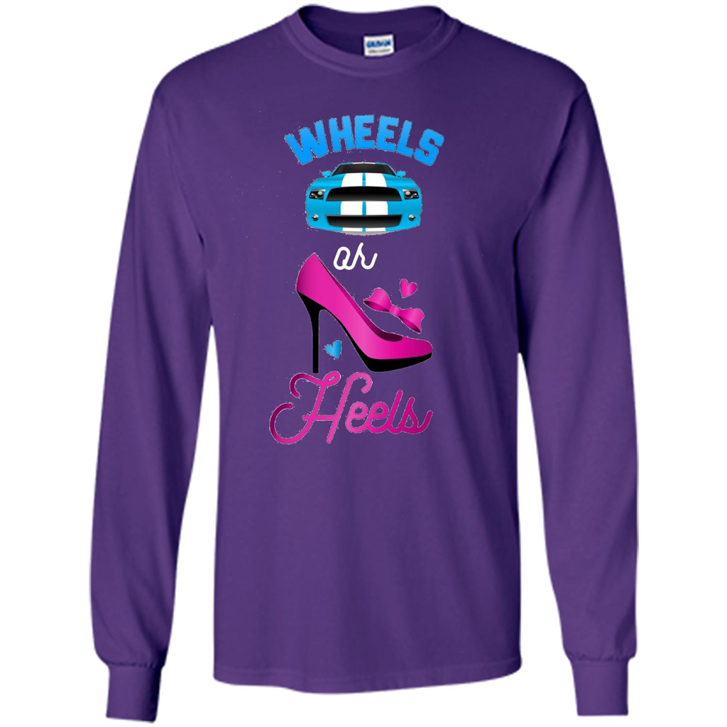Wheels Or Heels We Love You Gender Reveal Party T-shirt Purple