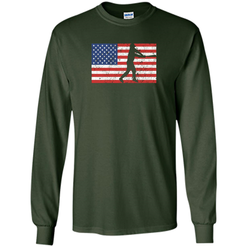 Funny Baseball Player American Flag T-shirt Forest Green