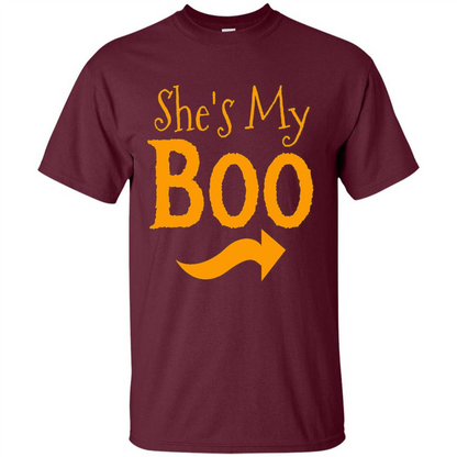 She's My Boo - Halloween Couples T-shirts For Him and Her Maroon
