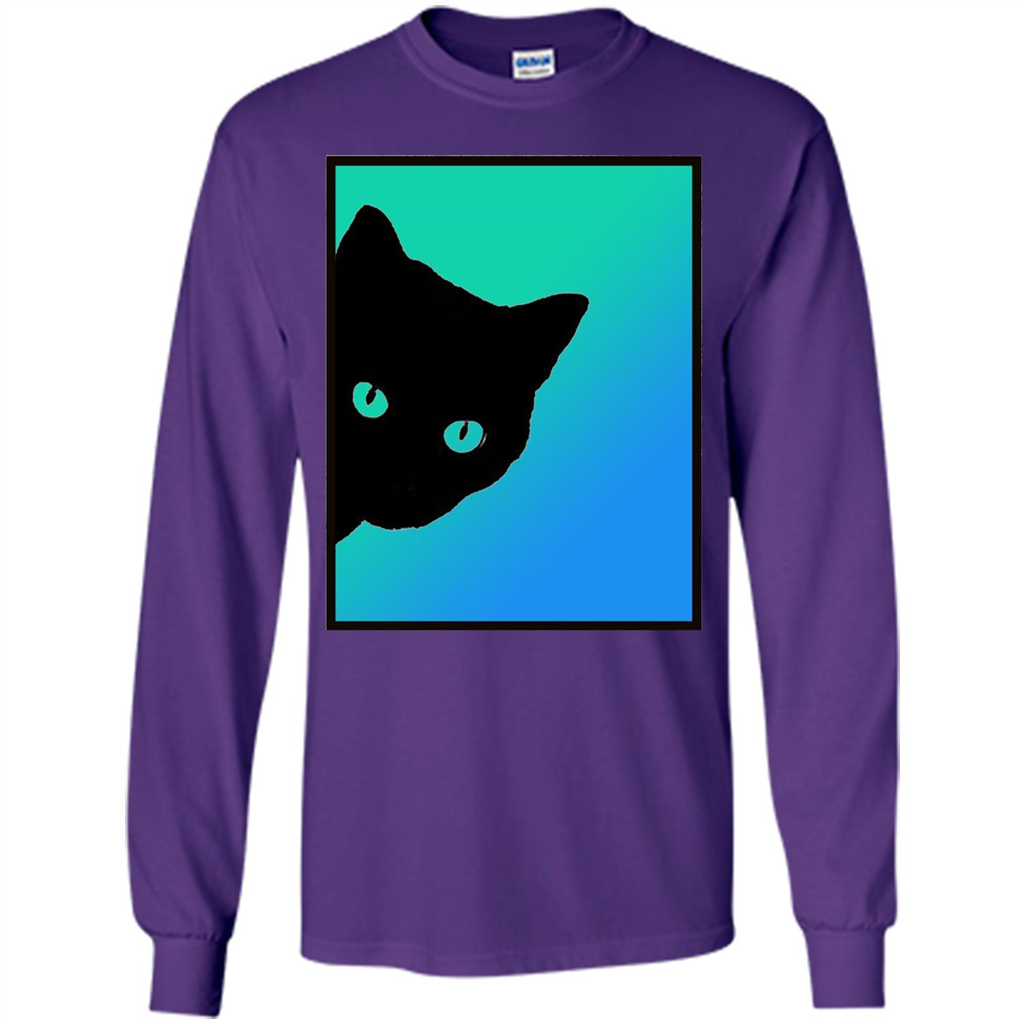 Cat Lover T-shirt Black Cat Blue Green T-shirt Purple
