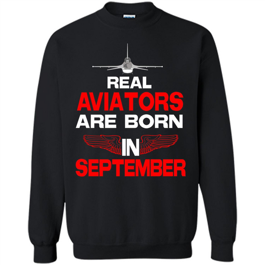 Real Aviators Are Born Iin September T-shirt Black