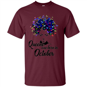 Queens Are Born In October Proud Black Woman Butterfly T-shirt