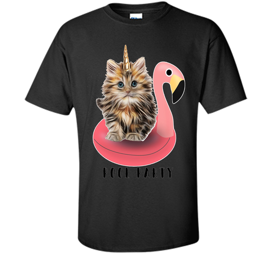 Pool Party Flamingo Float Funny Cat T-shirt for Women t-shirt Black