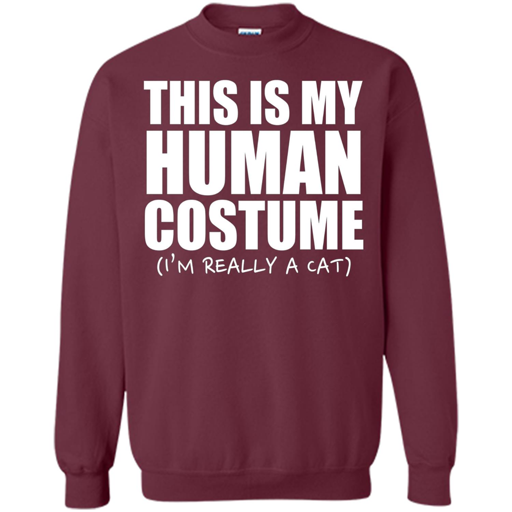 This Is My Human Costume I'm Really A Cat Halloween T-Shirt Maroon
