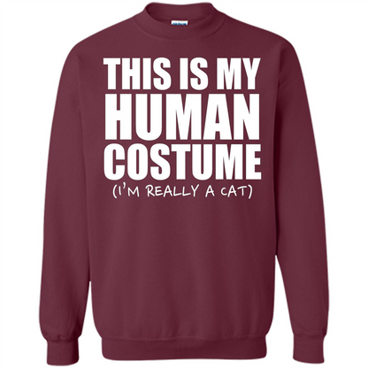 This Is My Human Costume I'm Really A Cat Halloween T-Shirt Maroon