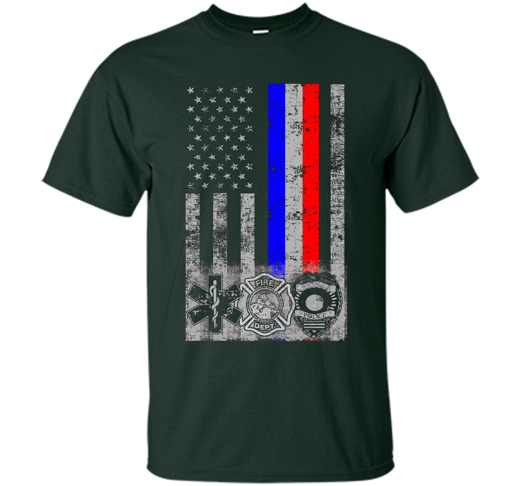 Fireman Police EMT / First Responder Flag t-shirt Forest Green