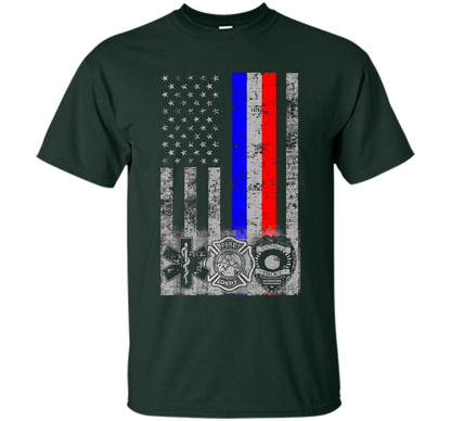 Fireman Police EMT / First Responder Flag t-shirt Forest Green