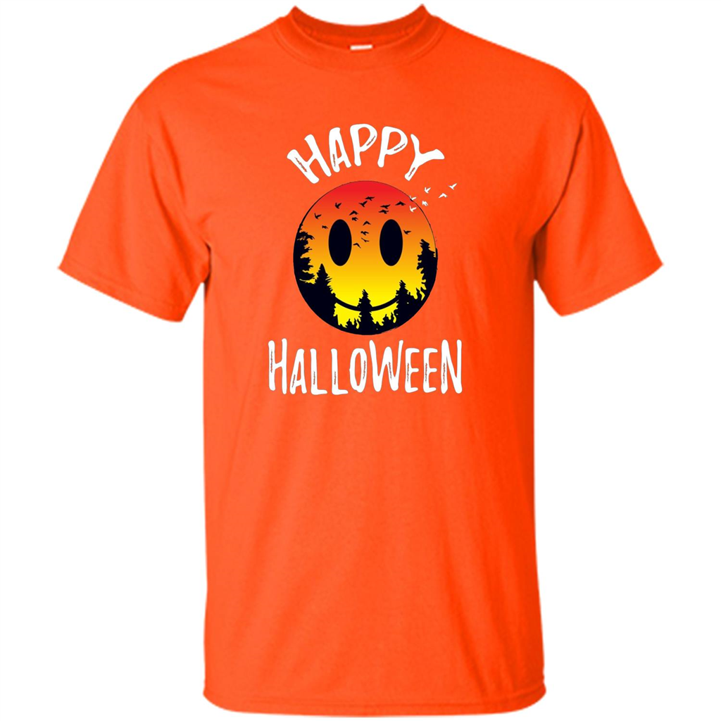 Cute Halloween T-shirt Spooky Camp Happy Face Emoji T-shirt Orange